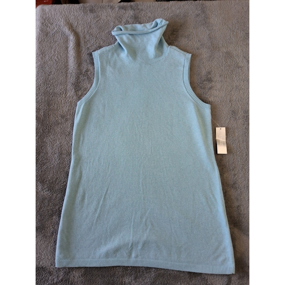 Women's NWT Chicos Turtleneck Tank Sweater Size 0 Blue Sleeveless  Cashmere...